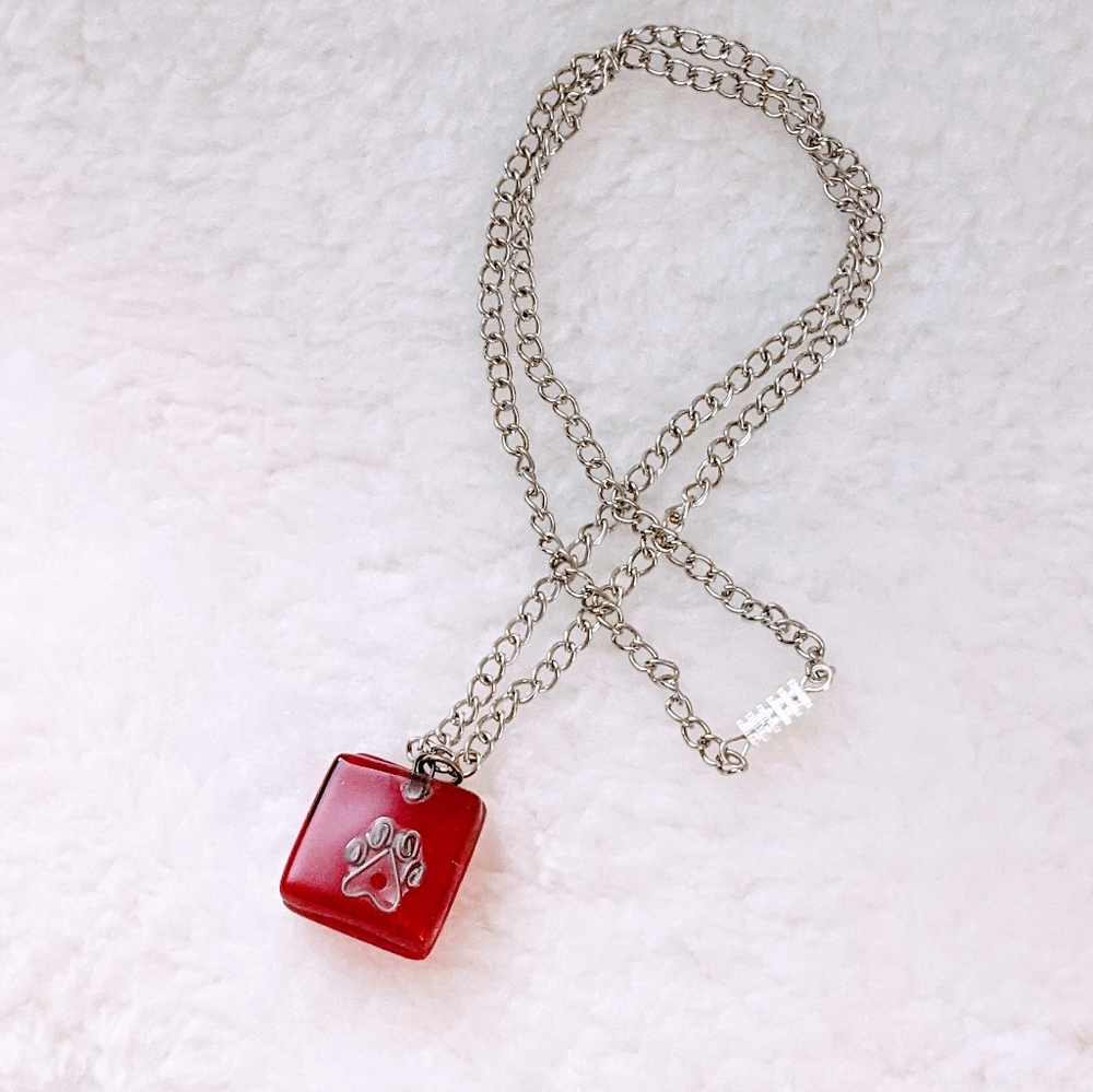 New*Glass Pendant Paw Print Design(W/ Chain) View 2